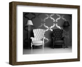 White And Black Armchairs-viczast-Framed Art Print