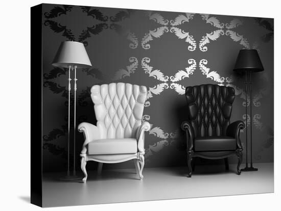 White And Black Armchairs-viczast-Stretched Canvas