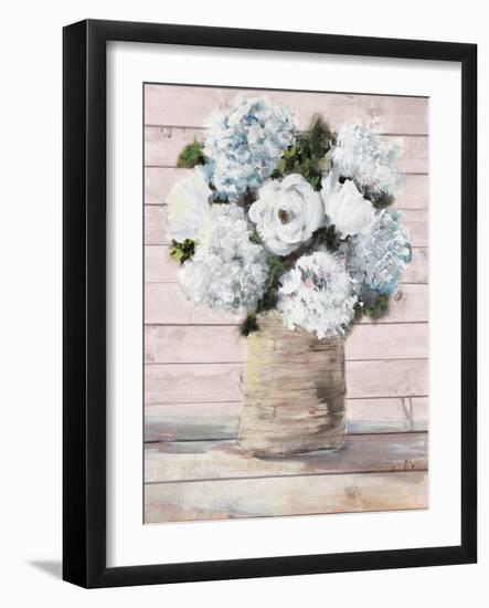 White and Blue Rustic Blooms-Julie DeRice-Framed Art Print
