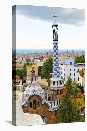White and Blue Tower, Park Guell, Barcelona, Spain-George Oze-Stretched Canvas