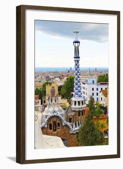 White and Blue Tower, Park Guell, Barcelona, Spain-George Oze-Framed Photographic Print