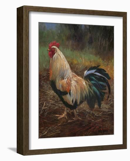 White And Green Rooster-Nenad Mirkovich-Framed Premium Giclee Print