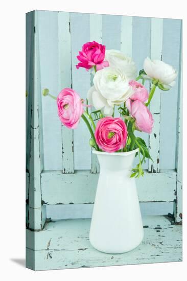 White and Pink Ranunculus Flowers-Anna-Mari West-Stretched Canvas