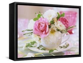 White and Pink Roses and Heather in a Cup-Friedrich Strauss-Framed Stretched Canvas