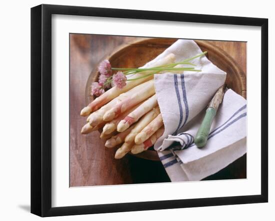 White Asparagus with Fresh Chives on Tea Towel-Eising Studio - Food Photo and Video-Framed Photographic Print