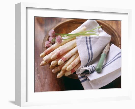 White Asparagus with Fresh Chives on Tea Towel-Eising Studio - Food Photo and Video-Framed Photographic Print