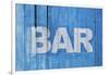 White Bar Sign Painted On A Dilapidated Blue Wooden Wall-Dutourdumonde-Framed Art Print