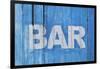 White Bar Sign Painted On A Dilapidated Blue Wooden Wall-Dutourdumonde-Framed Art Print