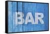 White Bar Sign Painted On A Dilapidated Blue Wooden Wall-Dutourdumonde-Framed Stretched Canvas