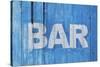 White Bar Sign Painted On A Dilapidated Blue Wooden Wall-Dutourdumonde-Stretched Canvas