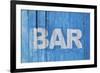 White Bar Sign Painted On A Dilapidated Blue Wooden Wall-Dutourdumonde-Framed Art Print