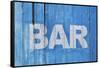 White Bar Sign Painted On A Dilapidated Blue Wooden Wall-Dutourdumonde-Framed Stretched Canvas