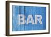 White Bar Sign Painted On A Dilapidated Blue Wooden Wall-Dutourdumonde-Framed Art Print