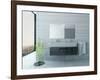 White Bathroom Interior with Concrete Walls and Tiled Floor-PlusONE-Framed Photographic Print