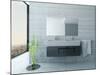 White Bathroom Interior with Concrete Walls and Tiled Floor-PlusONE-Mounted Photographic Print