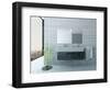 White Bathroom Interior with Concrete Walls and Tiled Floor-PlusONE-Framed Photographic Print