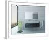 White Bathroom Interior with Concrete Walls and Tiled Floor-PlusONE-Framed Photographic Print