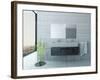 White Bathroom Interior with Concrete Walls and Tiled Floor-PlusONE-Framed Photographic Print