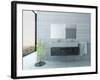 White Bathroom Interior with Concrete Walls and Tiled Floor-PlusONE-Framed Photographic Print