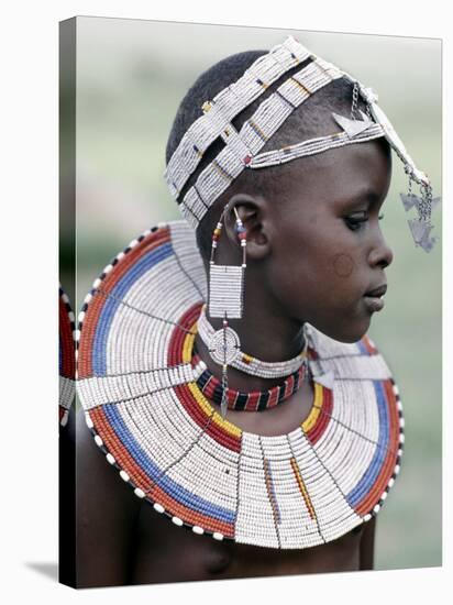 White Beadwork and Circular Scar on Cheek of This Maasai Girl, from the Kisongo Group-Nigel Pavitt-Stretched Canvas