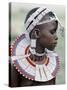 White Beadwork and Circular Scar on Cheek of This Maasai Girl, from the Kisongo Group-Nigel Pavitt-Stretched Canvas