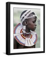 White Beadwork and Circular Scar on Cheek of This Maasai Girl, from the Kisongo Group-Nigel Pavitt-Framed Photographic Print