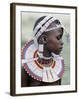 White Beadwork and Circular Scar on Cheek of This Maasai Girl, from the Kisongo Group-Nigel Pavitt-Framed Photographic Print