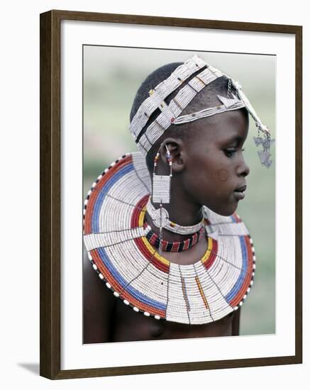 White Beadwork and Circular Scar on Cheek of This Maasai Girl, from the Kisongo Group-Nigel Pavitt-Framed Photographic Print