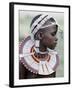 White Beadwork and Circular Scar on Cheek of This Maasai Girl, from the Kisongo Group-Nigel Pavitt-Framed Photographic Print