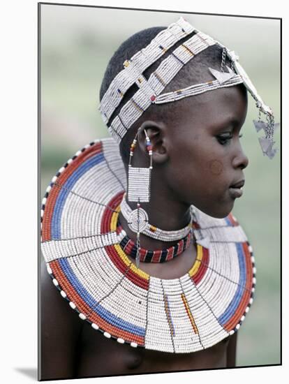 White Beadwork and Circular Scar on Cheek of This Maasai Girl, from the Kisongo Group-Nigel Pavitt-Mounted Photographic Print