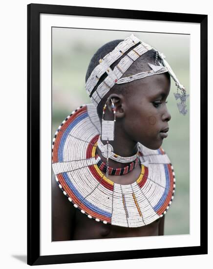 White Beadwork and Circular Scar on Cheek of This Maasai Girl, from the Kisongo Group-Nigel Pavitt-Framed Photographic Print