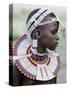 White Beadwork and Circular Scar on Cheek of This Maasai Girl, from the Kisongo Group-Nigel Pavitt-Stretched Canvas