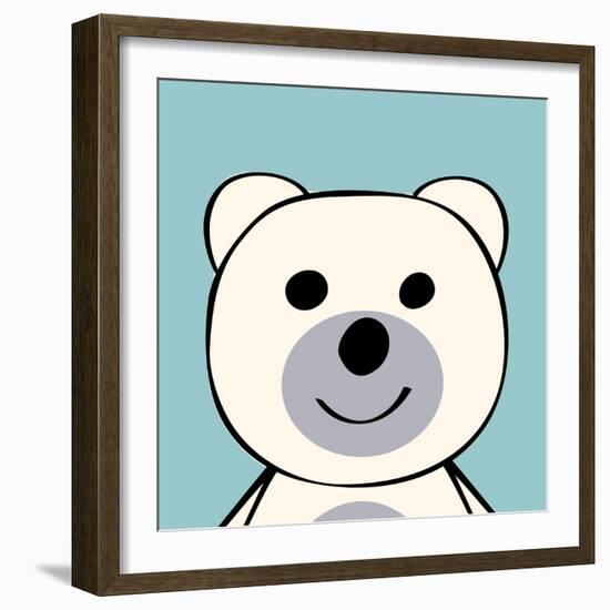 White Bear Funny Cartoon Animal Toy-Elena Kozyreva-Framed Art Print