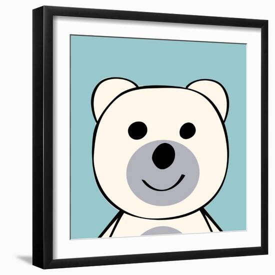 White Bear Funny Cartoon Animal Toy-Elena Kozyreva-Framed Art Print