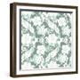 White-Blue-Flowers-On-Dark-Blue-Background-Seamless-Pattern.-irinash-Framed Art Print