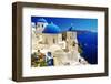 White-Blue Santorini - View of Caldera with Churches-Maugli-l-Framed Photographic Print
