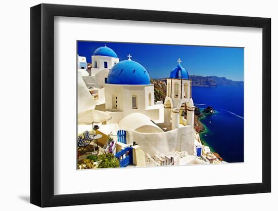 White-Blue Santorini - View of Caldera with Churches-Maugli-l-Framed Photographic Print