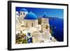 White-Blue Santorini - View of Caldera with Churches-Maugli-l-Framed Photographic Print