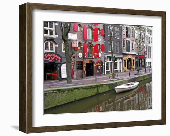 White Boat in Red Lights District, Amsterdam-Igor Maloratsky-Framed Art Print