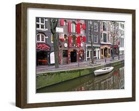 White Boat in Red Lights District, Amsterdam-Igor Maloratsky-Framed Art Print