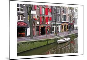 White Boat in Red Lights District, Amsterdam-Igor Maloratsky-Mounted Art Print