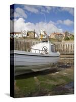 White Boat on the Landing in Harbour at Low Tide with Old Bay Area of Fishing Village-Pearl Bucknall-Stretched Canvas