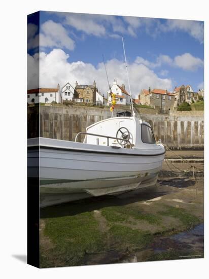 White Boat on the Landing in Harbour at Low Tide with Old Bay Area of Fishing Village-Pearl Bucknall-Stretched Canvas