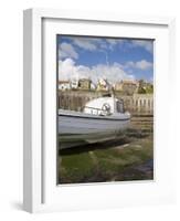 White Boat on the Landing in Harbour at Low Tide with Old Bay Area of Fishing Village-Pearl Bucknall-Framed Photographic Print