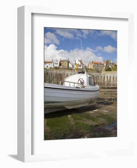 White Boat on the Landing in Harbour at Low Tide with Old Bay Area of Fishing Village-Pearl Bucknall-Framed Photographic Print