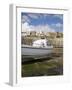 White Boat on the Landing in Harbour at Low Tide with Old Bay Area of Fishing Village-Pearl Bucknall-Framed Photographic Print