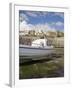 White Boat on the Landing in Harbour at Low Tide with Old Bay Area of Fishing Village-Pearl Bucknall-Framed Photographic Print