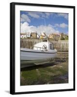 White Boat on the Landing in Harbour at Low Tide with Old Bay Area of Fishing Village-Pearl Bucknall-Framed Photographic Print