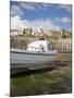 White Boat on the Landing in Harbour at Low Tide with Old Bay Area of Fishing Village-Pearl Bucknall-Mounted Photographic Print