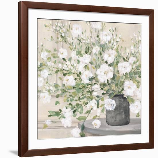 White Bouquet Gray Vase-Julia Purinton-Framed Art Print